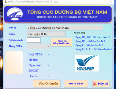 PHẦN MỀM THI THỬ LÝ THUYẾT A1_A2_B1_B2_C... 