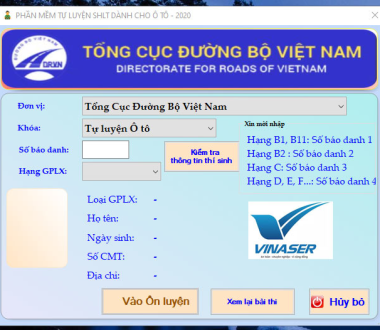 PHẦN MỀM THI THỬ LÝ THUYẾT A1_A2_B1_B2_C... 